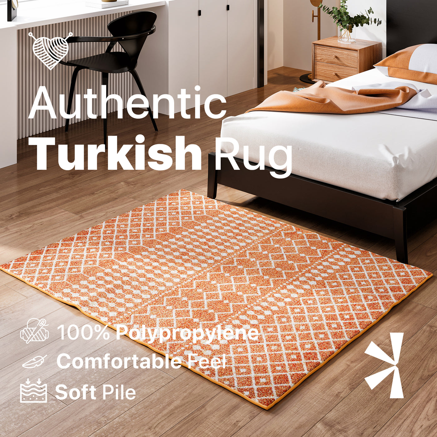 Grid 5' x 7' Geometric Orange/Cream Rug