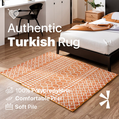 Grid 5' x 7' Geometric Orange/Cream Rug