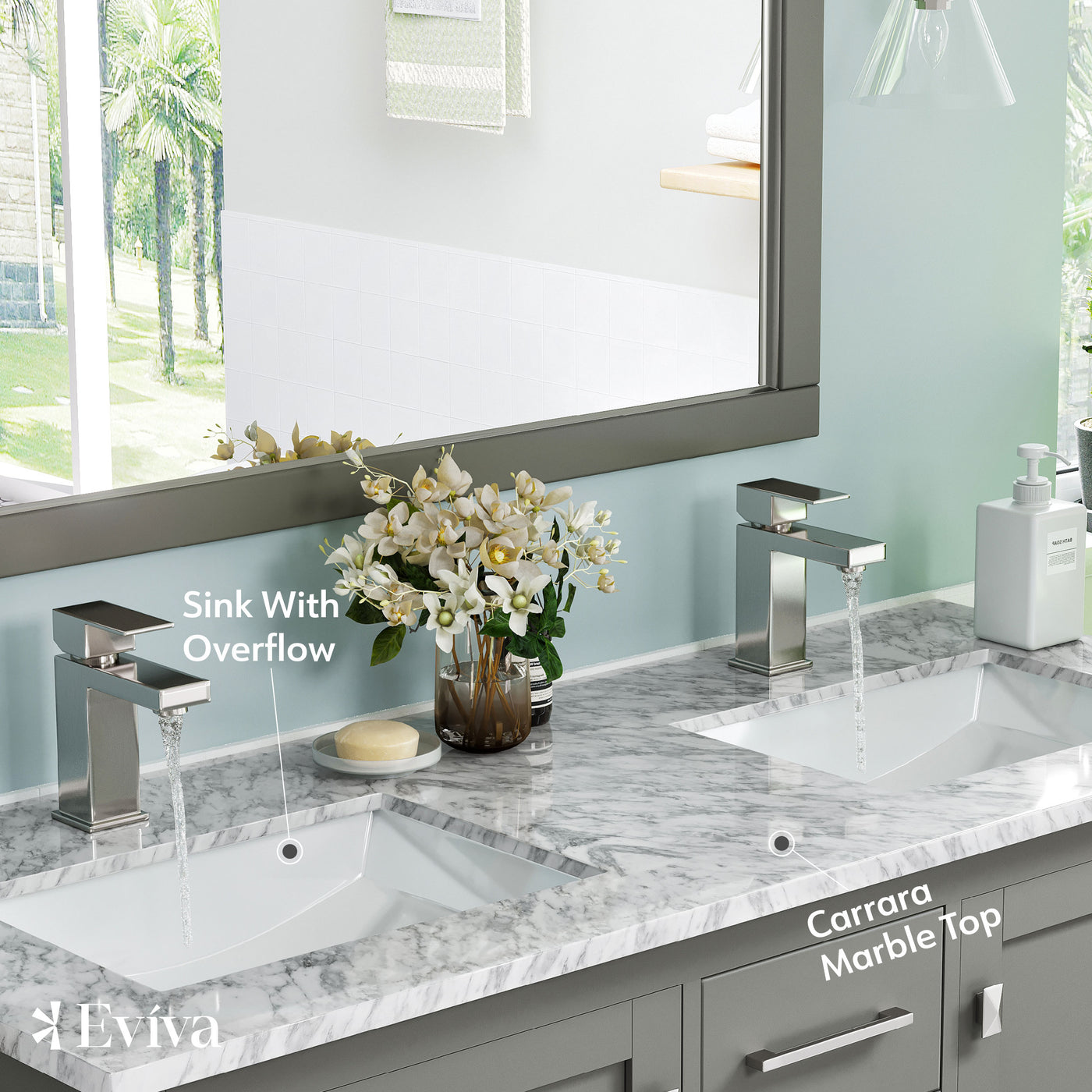 London 48"W x 18"D Gray Double Sink Bathroom Vanity with White Carrara Quartz Countertop and Undermount Porcelain Sinks