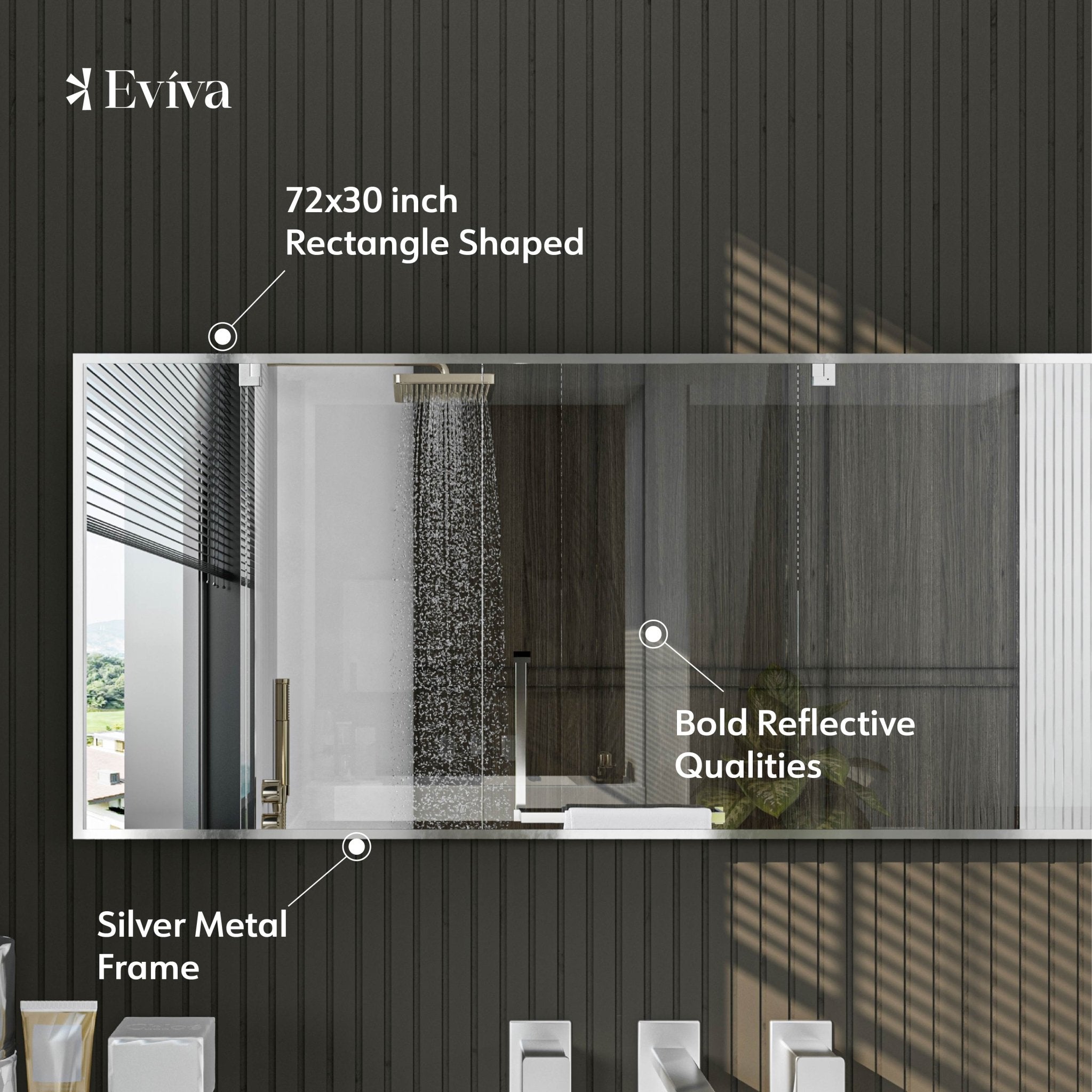 Eviva Sax 72" x 30" Rectangular Brushed Nickel Metal Framed Mirror - Mirror by Eviva