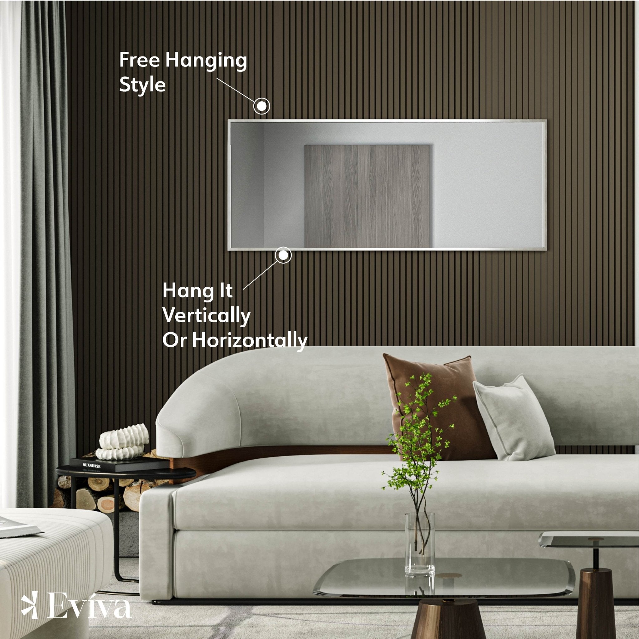 Eviva Sax 72" x 30" Rectangular Brushed Nickel Metal Framed Mirror - Mirror by Eviva