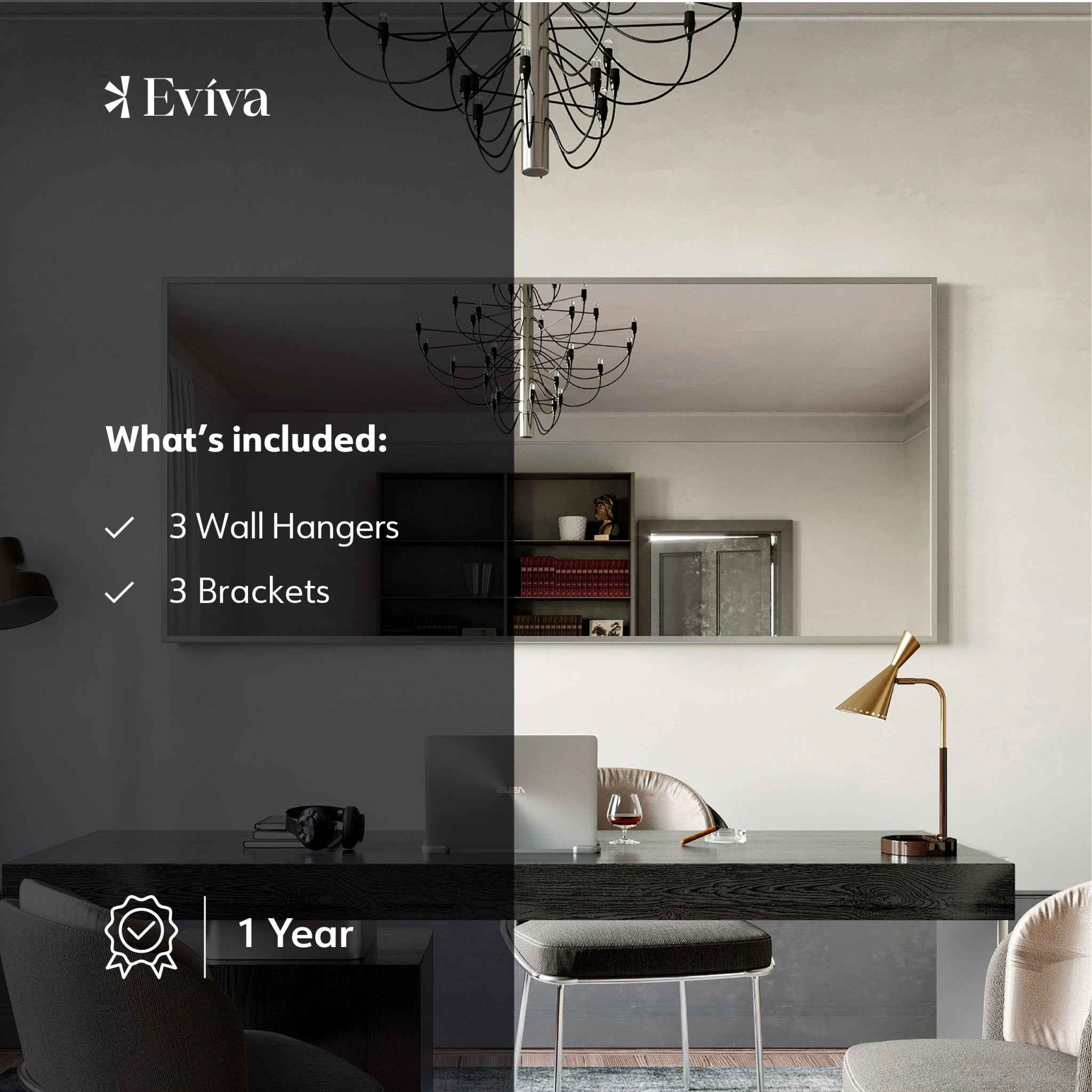 Eviva Sax 60" x 30" Rectangular Brushed Nickel Metal Framed Mirror - Mirror by Eviva