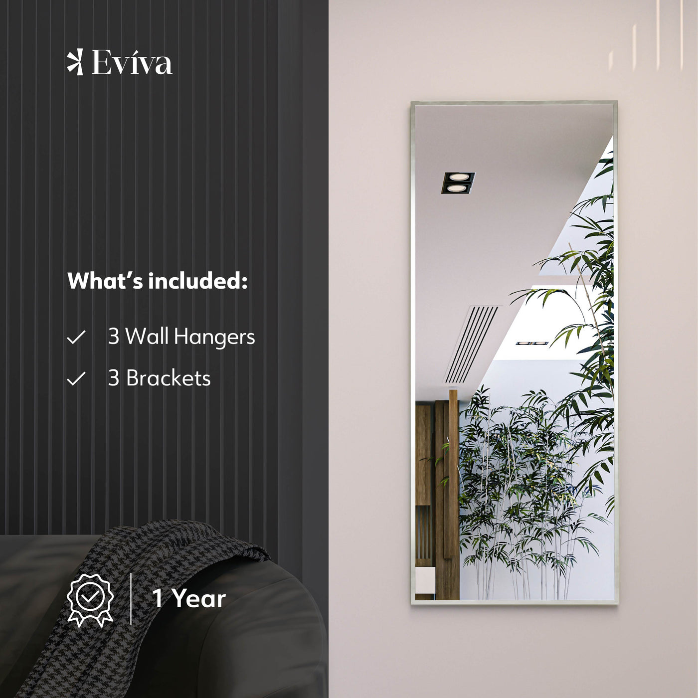 Eviva Sax 72"W x 30"H Rectangular Mirror with Brushed Nickel Aluminum Frame