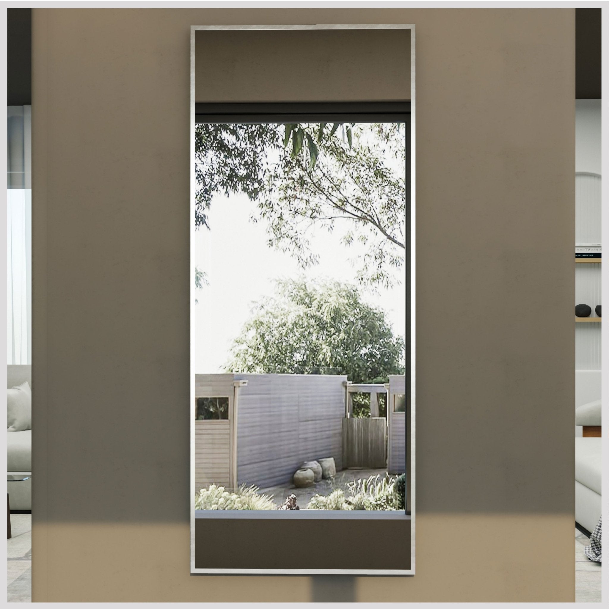 Eviva Sax 72" x 30" Rectangular Brushed Nickel Metal Framed Mirror - Mirror by Eviva