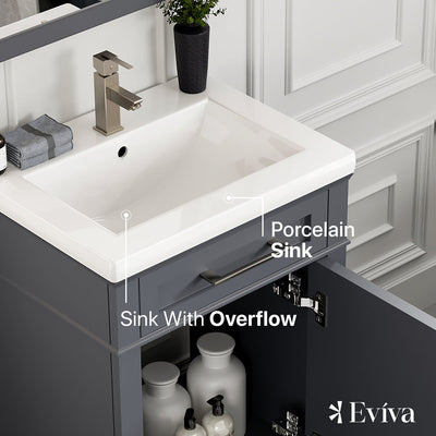 Garci 24"W x 18"D Dark Gray Bathroom Vanity with White Porcelain Countertop and Integrated Sink