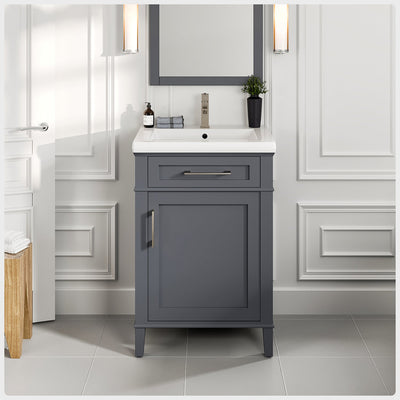 Garci 24"W x 18"D Dark Gray Bathroom Vanity with White Porcelain Countertop and Integrated Sink