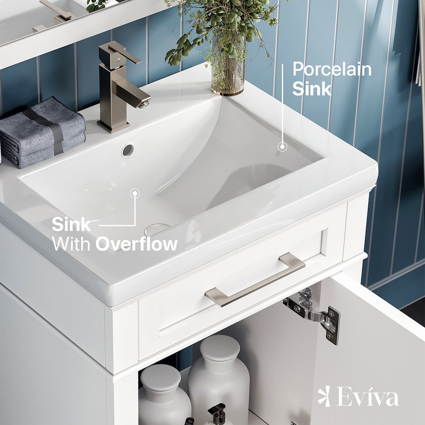 EVIVA Garci 24 Inch White Transitional Bathroom Vanity with Porcelain Top