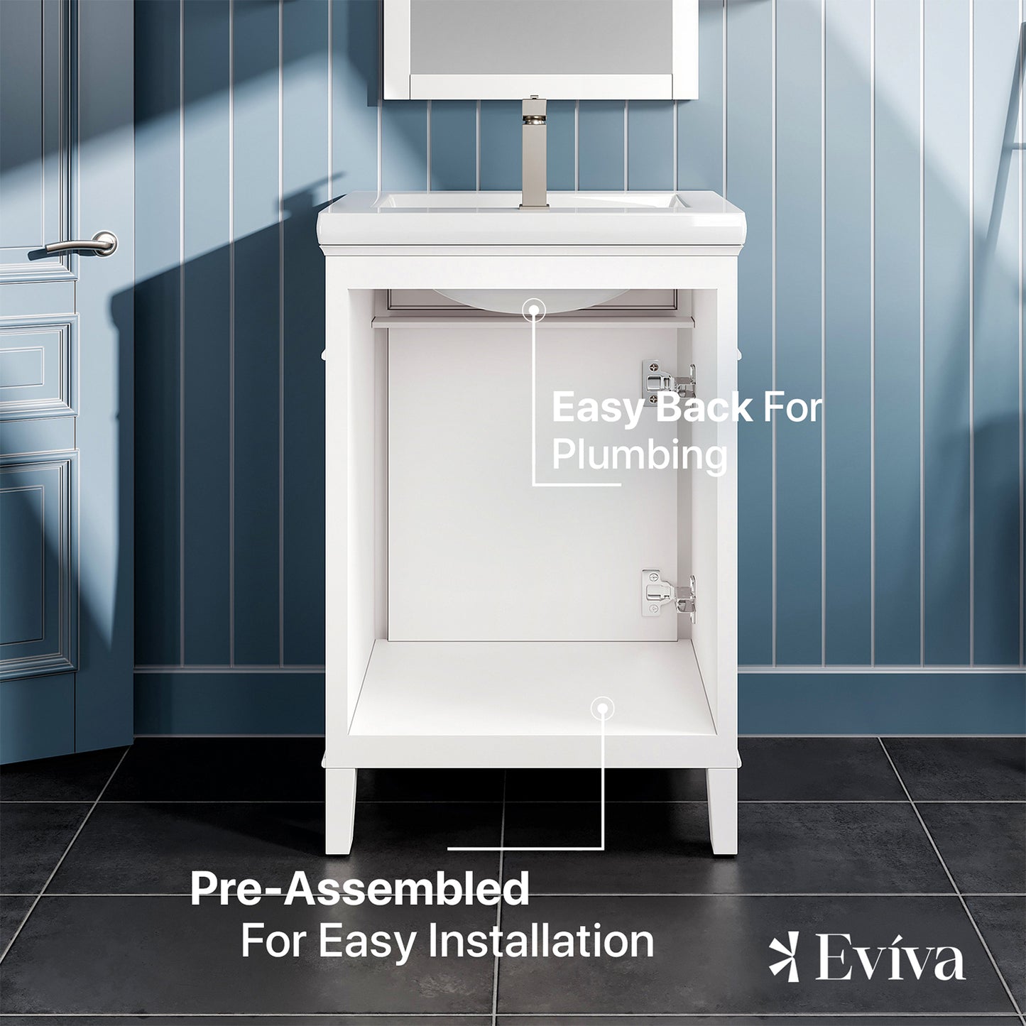 EVIVA Garci 24 Inch White Transitional Bathroom Vanity with Porcelain Top