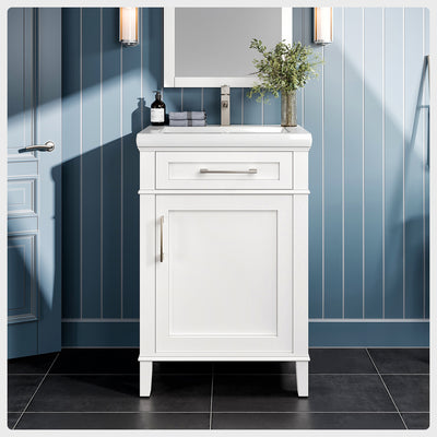 Garci 24"W x 18"D White Bathroom Vanity with White Porcelain Countertop and Integrated Sink