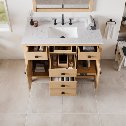 Artemis 42 in. Oak Single Sink Bath Vanity with Arabescato Engineered Stone Top and Undermount Porcelain Sink - Bathroom Vanity by Eviva
