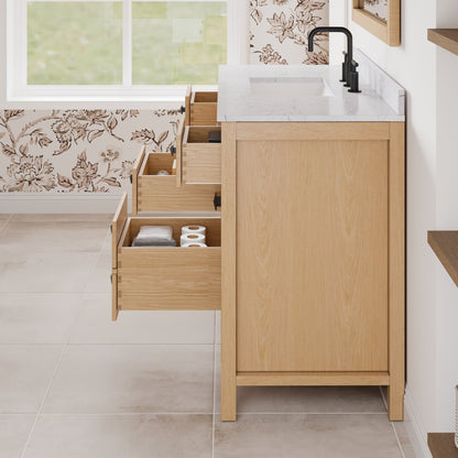 Artemis 42 in. Oak Single Sink Bath Vanity with Arabescato Engineered Stone Top and Undermount Porcelain Sink - Bathroom Vanity by Eviva