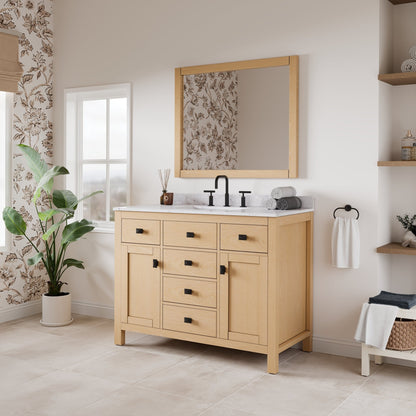 Artemis 42 in. Oak Single Sink Bath Vanity with Arabescato Engineered Stone Top and Undermount Porcelain Sink - Bathroom Vanity by Eviva