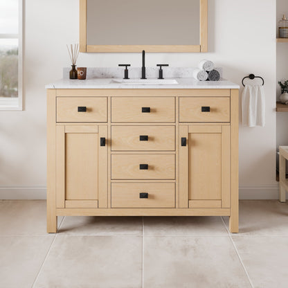 Artemis 42 in. Oak Single Sink Bath Vanity with Arabescato Engineered Stone Top and Undermount Porcelain Sink - Bathroom Vanity by Eviva