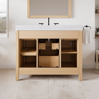 Artemis 42 in. Oak Single Sink Bath Vanity with Arabescato Engineered Stone Top and Undermount Porcelain Sink - Bathroom Vanity by Eviva