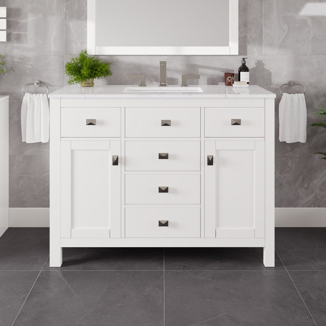 Artemis 42 in. White Single Sink Bath Vanity with Engineered Stone Top and Undermount Porcelain Sink