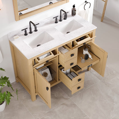 Artemis 44 in. Oak Double Sink Bath Vanity with Arabescato Engineered Stone Top and Undermount Porcelain Sinks - Bathroom Vanity by Eviva