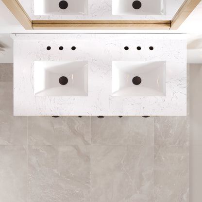 Artemis 44 in. Oak Double Sink Bath Vanity with Arabescato Engineered Stone Top and Undermount Porcelain Sinks - Bathroom Vanity by Eviva
