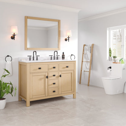 Artemis 44 in. Oak Double Sink Bath Vanity with Arabescato Engineered Stone Top and Undermount Porcelain Sinks - Bathroom Vanity by Eviva