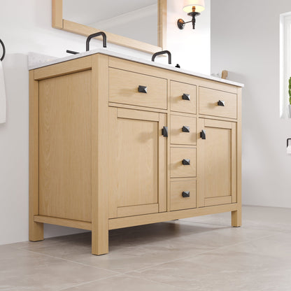 Artemis 44 in. Oak Double Sink Bath Vanity with Arabescato Engineered Stone Top and Undermount Porcelain Sinks - Bathroom Vanity by Eviva