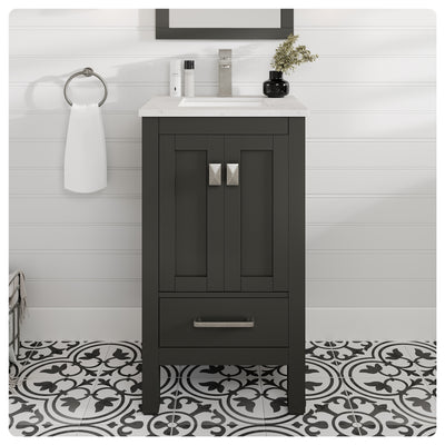 London 20"W x 18"D Espresso Bathroom Vanity with White Carrara Quartz Countertop and Undermount Porcelain Sink