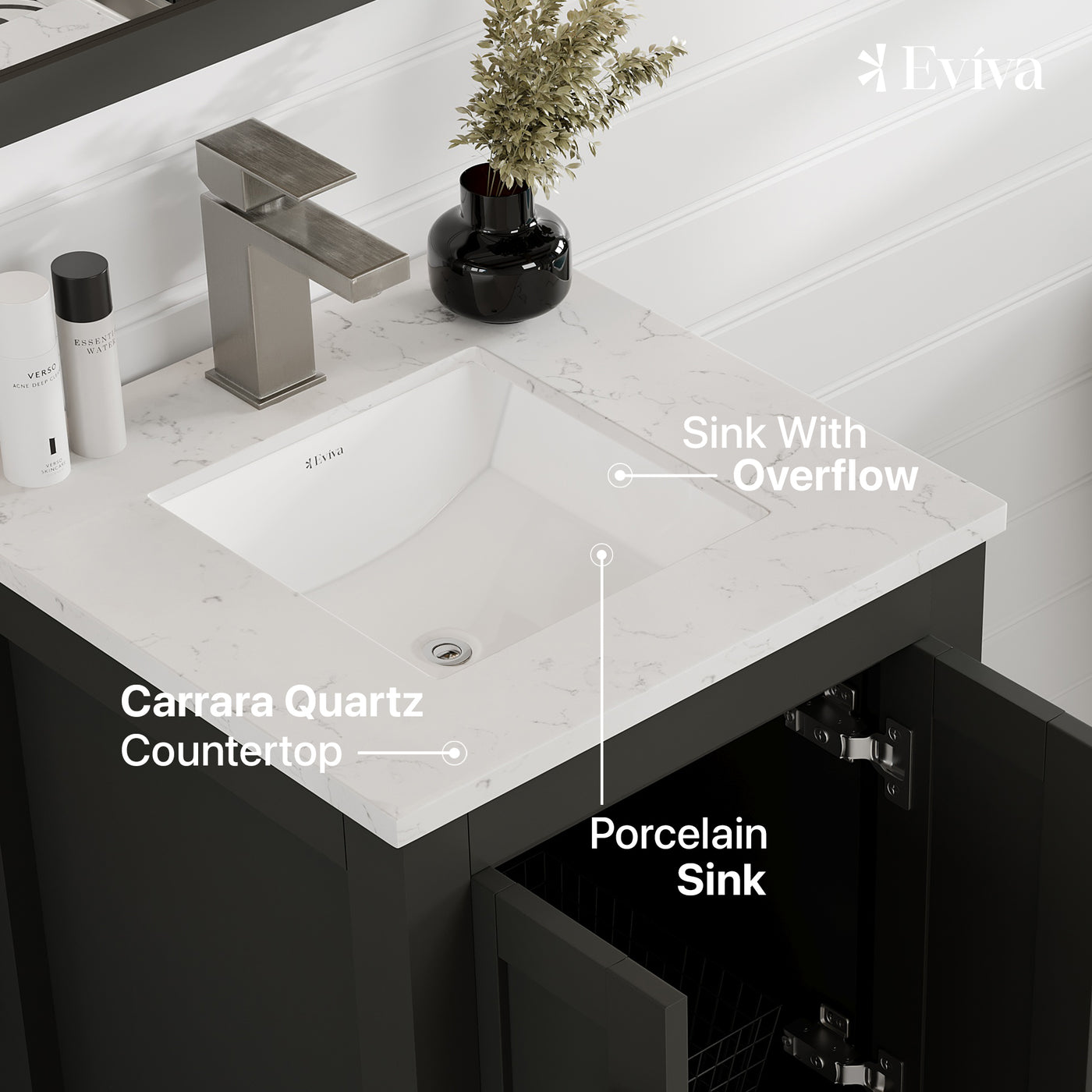 London 20"W x 18"D Espresso Bathroom Vanity with White Carrara Quartz Countertop and Undermount Porcelain Sink