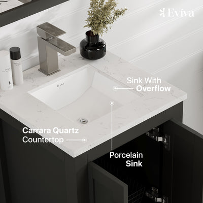 London 20"W x 18"D Espresso Bathroom Vanity with White Carrara Quartz Countertop and Undermount Porcelain Sink