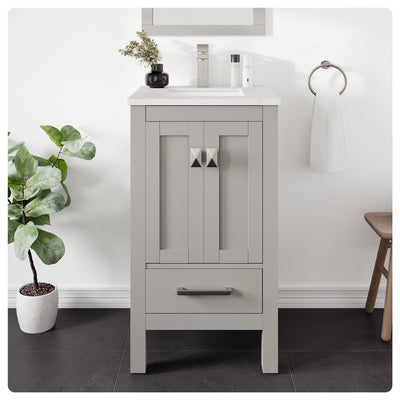 London 20"W x 18"D Gray Bathroom Vanity with White Carrara Quartz Countertop and Undermount Porcelain Sink