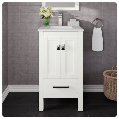 London 20"W x 18"D White Bathroom Vanity with White Carrara Quartz Countertop and Undermount Porcelain Sink