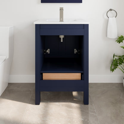 London 24 in. Blue Single Sink Bath Vanity with Carrara Quartz Top and Undermount Porcelain Sink