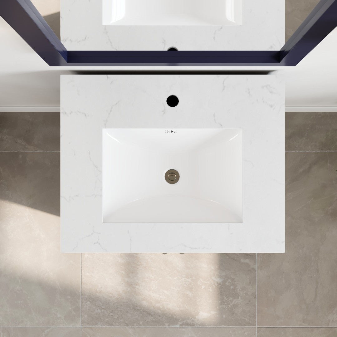 London 24 in. Blue Single Sink Bath Vanity with Carrara Quartz Top and Undermount Porcelain Sink