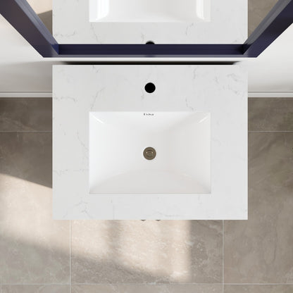 London 24 in. Blue Single Sink Bath Vanity with Carrara Quartz Top and Undermount Porcelain Sink
