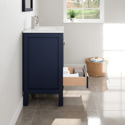 London 24 in. Blue Single Sink Bath Vanity with Carrara Quartz Top and Undermount Porcelain Sink