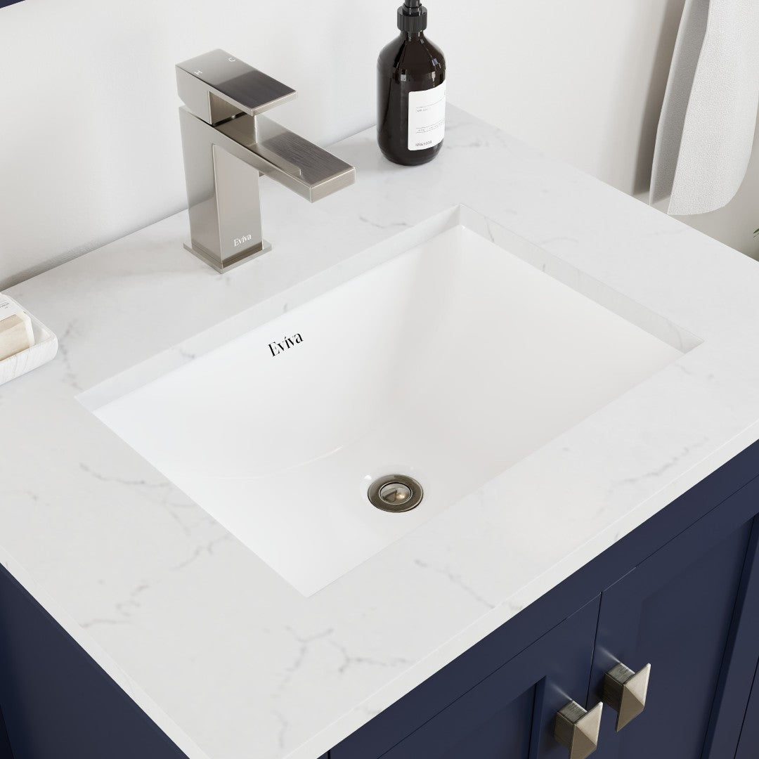London 24 in. Blue Single Sink Bath Vanity with Carrara Quartz Top and Undermount Porcelain Sink