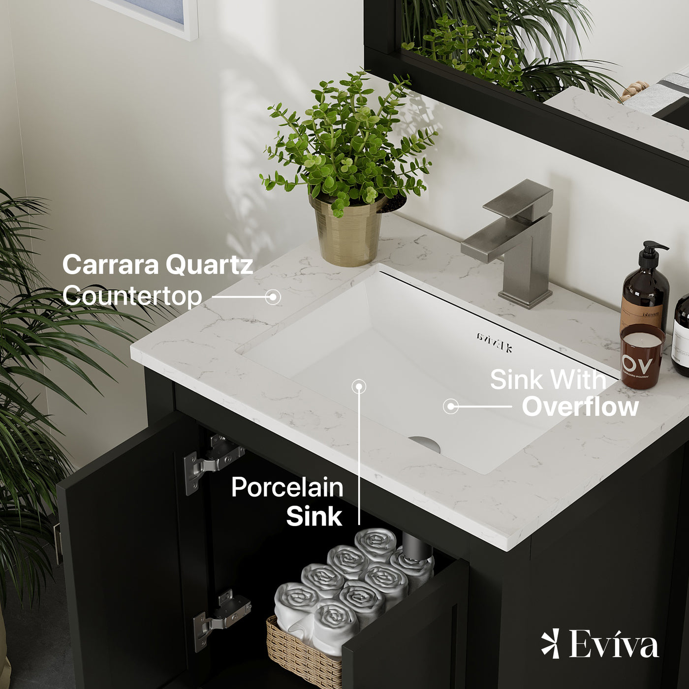 London 24"W x 18"D Espresso Bathroom Vanity with White Carrara Quartz Countertop and Undermount Porcelain Sink