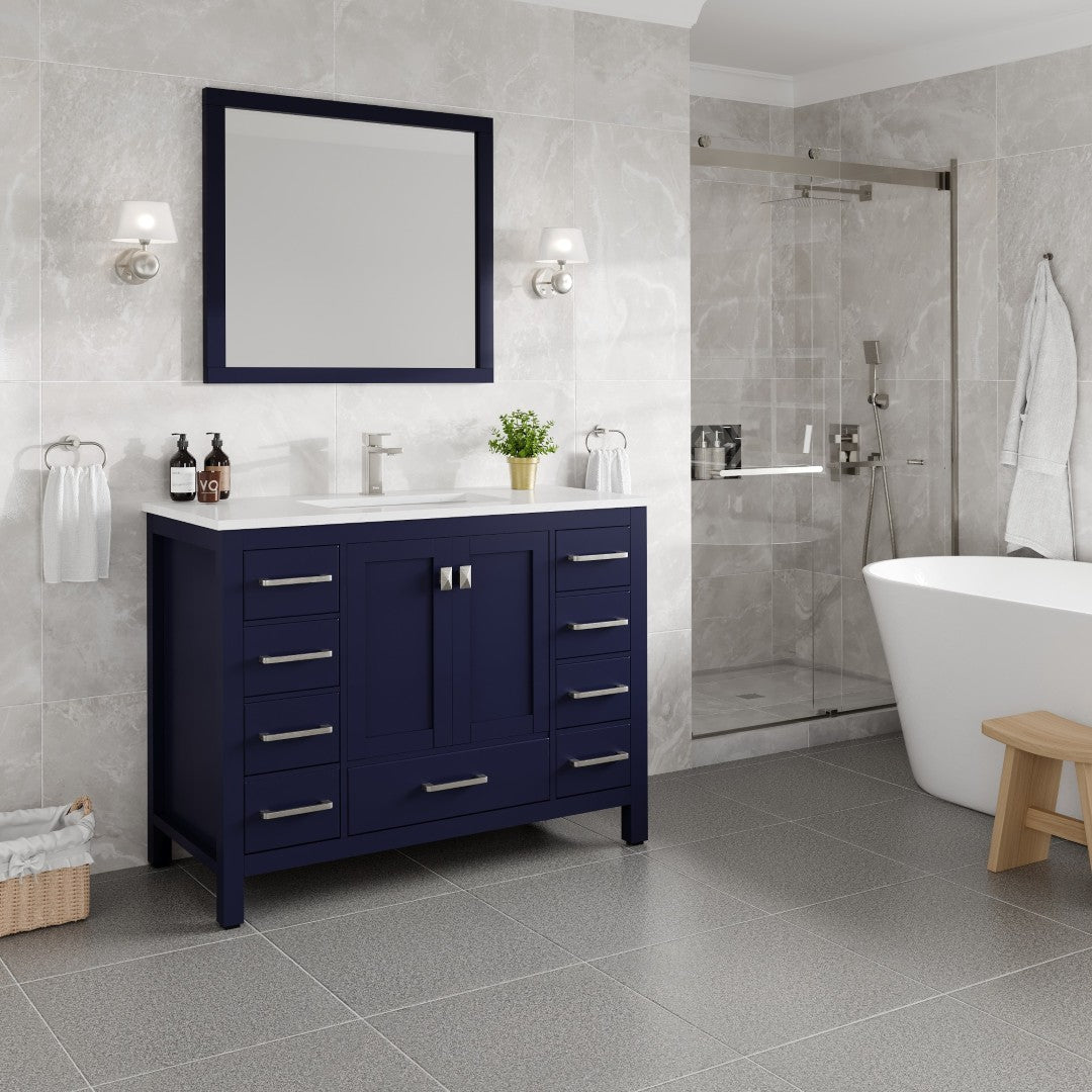 London 42 in. Blue Single Sink Bath Vanity with Carrara Quartz Top and Undermount Porcelain Sink