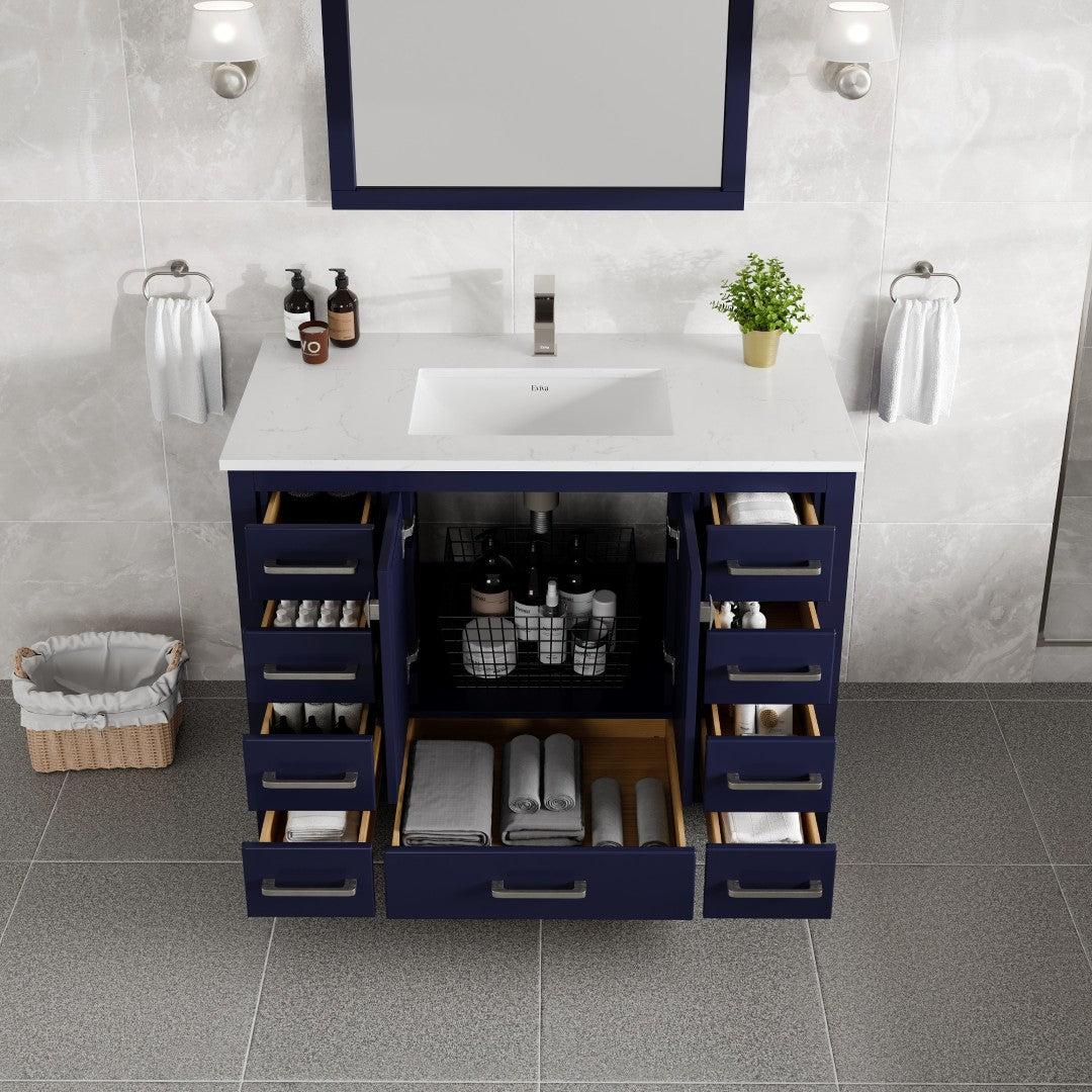 London 42 in. Blue Single Sink Bath Vanity with Carrara Quartz Top and Undermount Porcelain Sink