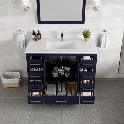 London 42 in. Blue Single Sink Bath Vanity with Carrara Quartz Top and Undermount Porcelain Sink