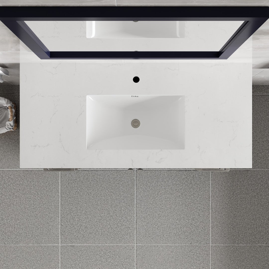London 42 in. Blue Single Sink Bath Vanity with Carrara Quartz Top and Undermount Porcelain Sink