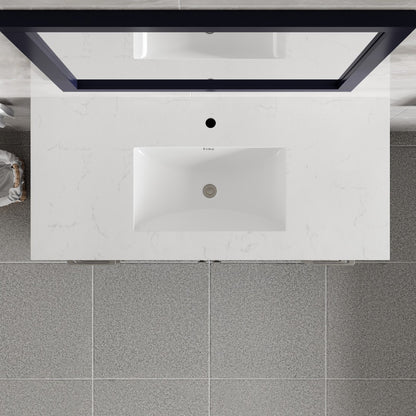 London 42 in. Blue Single Sink Bath Vanity with Carrara Quartz Top and Undermount Porcelain Sink