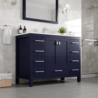 London 42 in. Blue Single Sink Bath Vanity with Carrara Quartz Top and Undermount Porcelain Sink