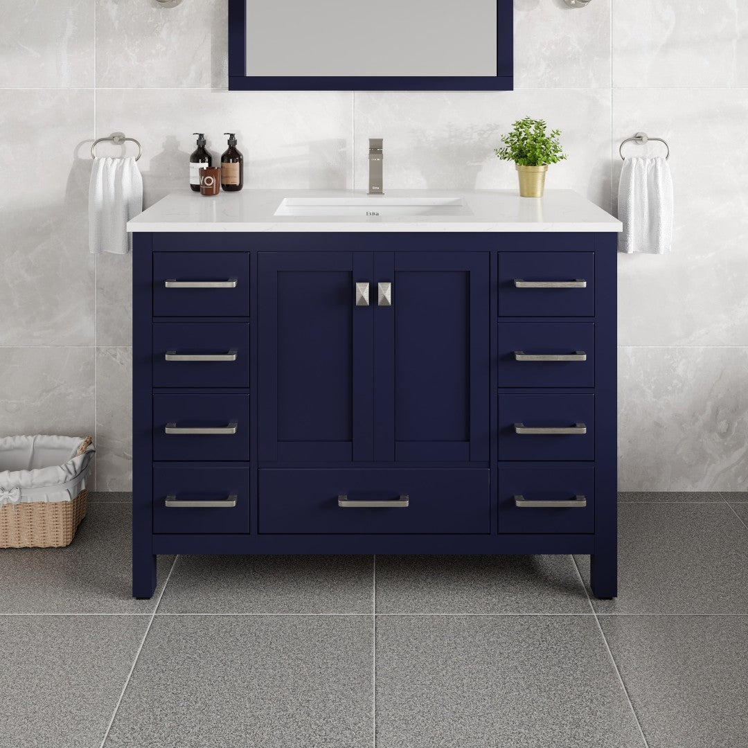London 42 in. Blue Single Sink Bath Vanity with Carrara Quartz Top and Undermount Porcelain Sink
