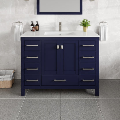 London 42 in. Blue Single Sink Bath Vanity with Carrara Quartz Top and Undermount Porcelain Sink