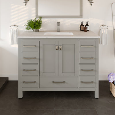 London 42"W x 18"D Gray Bathroom Vanity with White Carrara Quartz Countertop and Undermount Porcelain Sink