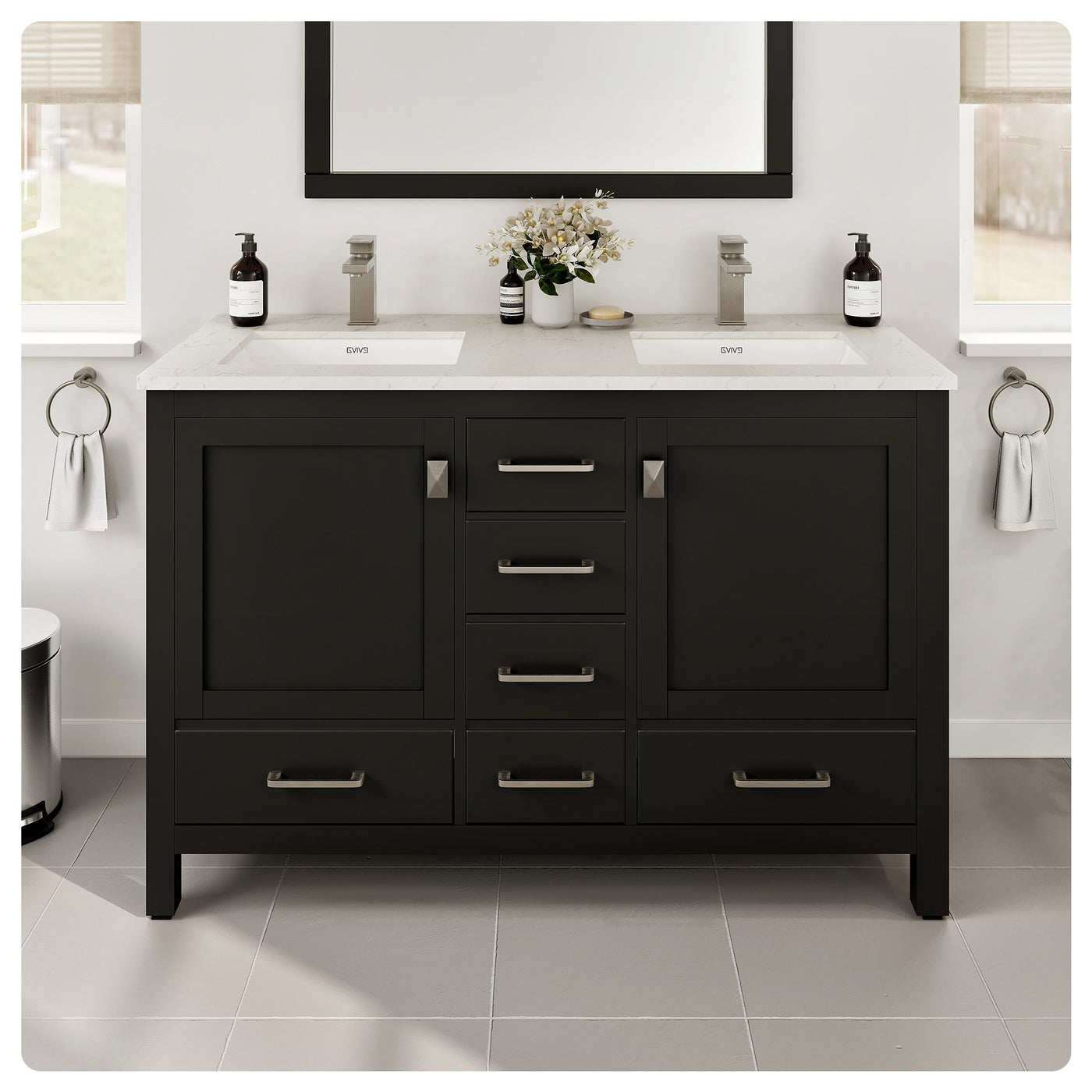 London 48"W x 18"D Espresso Bathroom Vanity with White Carrara Quartz Countertop and Undermount Porcelain Sink