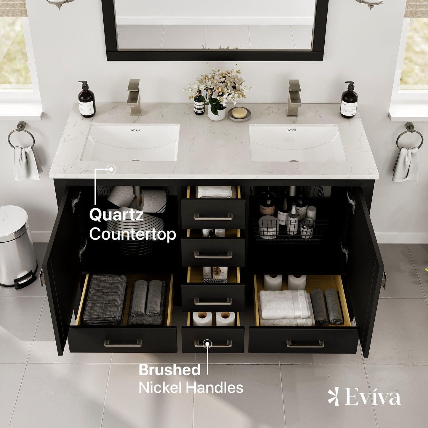 London 48"W x 18"D Espresso Bathroom Vanity with Carrara Quartz Countertop and Undermount Porcelain Sink