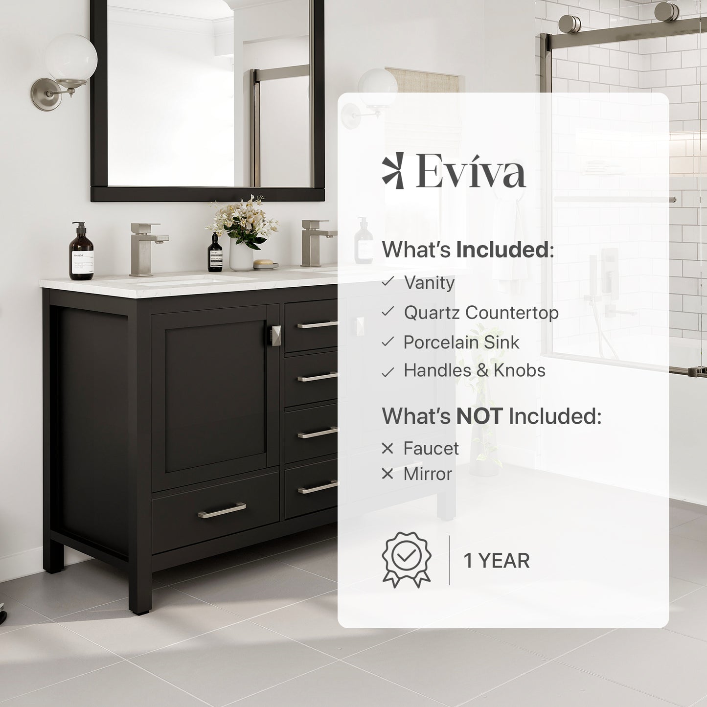 London 48"W x 18"D Espresso Bathroom Vanity with Carrara Quartz Countertop and Undermount Porcelain Sink