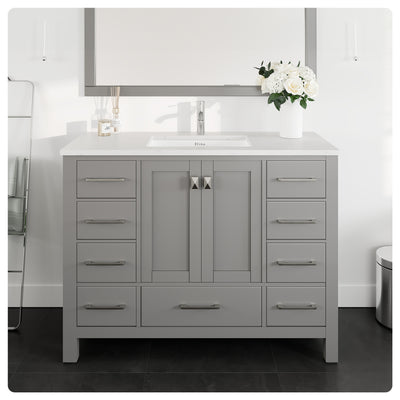 London 48"W x 18"D Gray Bathroom Vanity with White Carrara Quartz Countertop and Undermount Porcelain Sink