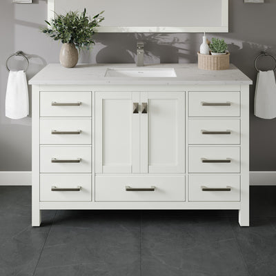 London 48"W x 18"D White Bathroom Vanity with White Carrara Quartz Countertop and Undermount Porcelain Sink