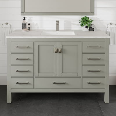 London 54"W x 18"D Gray Bathroom Vanity with White Carrara Quartz Countertop and Undermount Porcelain Sink