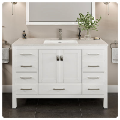 London 54"W x 18"D White Bathroom Vanity with White Carrara Quartz Countertop and Undermount Porcelain Sink